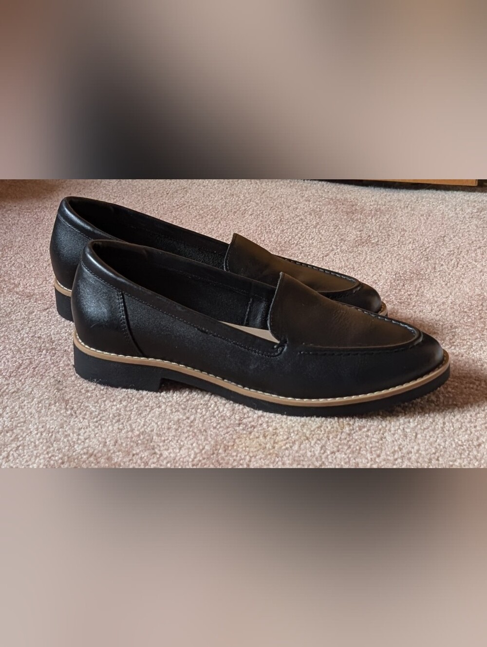 Aldo Women's Black Leather Slip-On Loafers/Flats Almond Trim Size 6